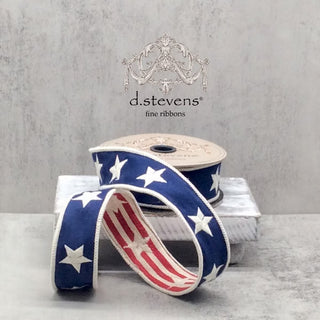 1.5" Canvas Navy with White Stars and Red Stripe Ribbon - SOLD BY THE FOOT flag patriotic america