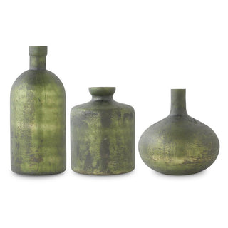 Antique Olive Green Matte Glass Bottle Vase, 3 Styles