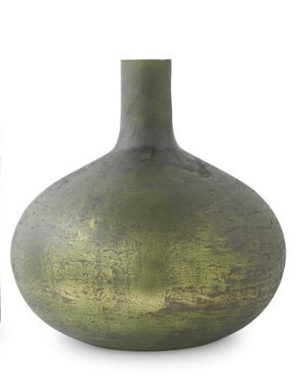 Antique Olive Green Matte Glass Bottle Vase, 3 Styles