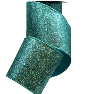 Teal Vintage Glitter Ribbon - SOLD BY THE FOOT