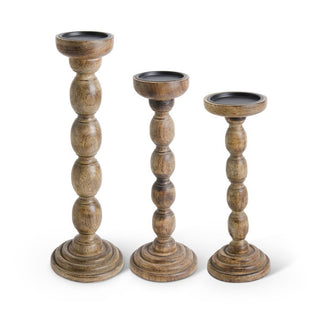 Brown Wood Spindle Candleholder Assorted