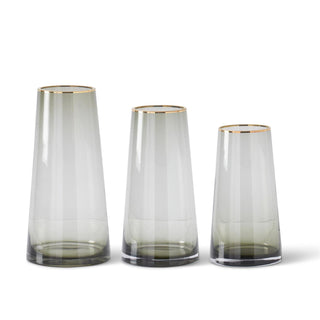 Smoke Gray Glass Vase with Gold Rim Assorted