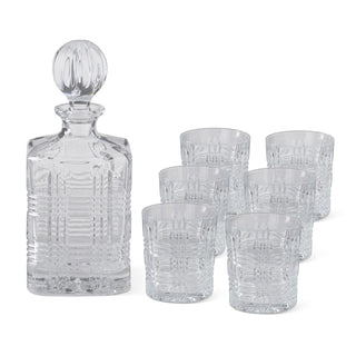 Grid Pressed Decanter & Lowball Drinking Glasses, Set of 7