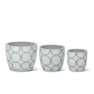 Green & White Ceramic Pots with Drains