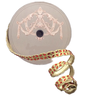 1" Metallic Dupion Red Jewel Trim Gold Glitter Ribbon with Gold Back - Sold by the Foot