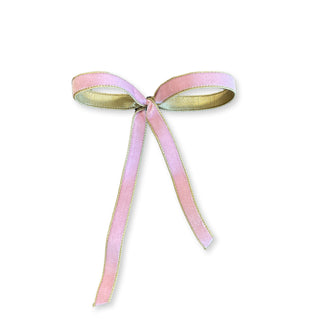 1" Lush Velvet Strawberry Pink and Gold Shoestring Bow