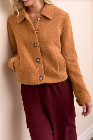 Tribal Button Front Lined Jacket in Bran