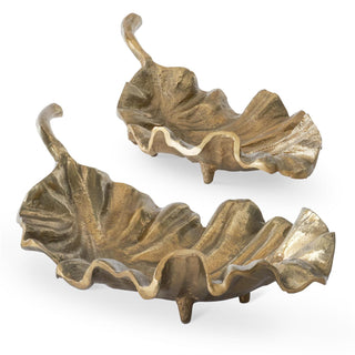 Textured Brass Metal Leaf Tray Assorted