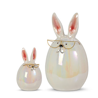 Iridescent White Egg Bunnies with Glasses Assorted Sizes