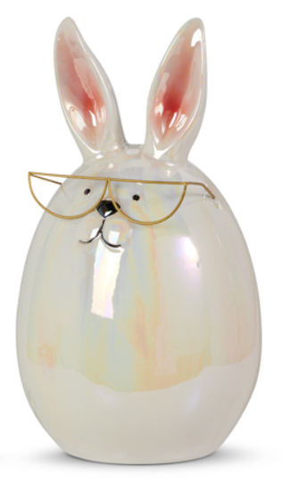 Iridescent White Egg Bunnies with Glasses Assorted Sizes