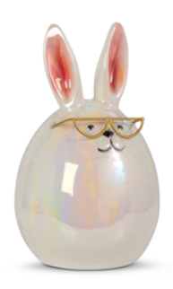 Iridescent White Egg Bunnies with Glasses Assorted Sizes