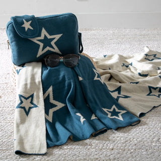 Star Shine Throw Blanket, Tote & Eye Mask in Steel Blue/Linen