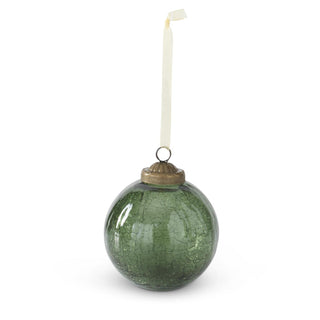 Small Round Transparent Crackled Green Glass Ornament