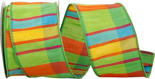 Green, Red & Turquoise Plaid Wired Ribbon 2.5" SOLD BY THE FOOT