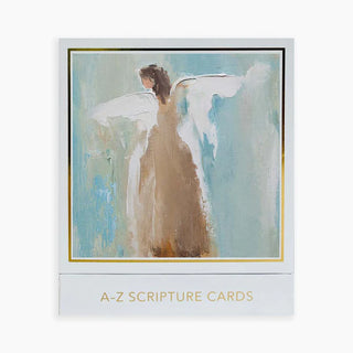 A pack of scripture cards with a painting of an angel on the cover, titled 'A-Z Scripture Cards'. Anne Neilson