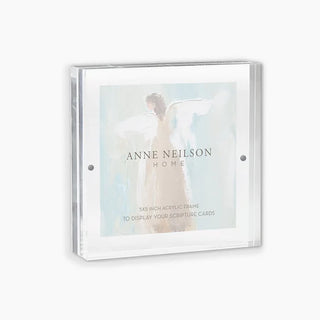 A clear acrylic scripture card frame with a magnetic closure, displaying a card inside, anne neilson