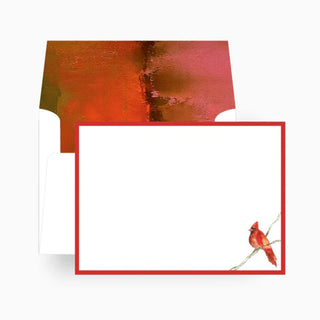 A notecard with a watercolor illustration of a red cardinal bird on it, accompanied by a lined envelope, anne neilson