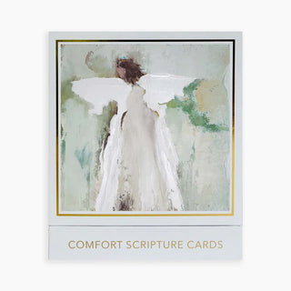 A pack of Comfort Scripture Cards featuring an angel illustration with a gold border and the title 'COMFORT SCRIPTURE CARDS' at the bottom. anne neilson