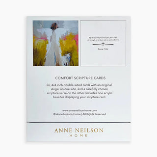 A pack of Comfort Scripture Cards featuring an angel illustration with a gold border and the title 'COMFORT SCRIPTURE CARDS' at the bottom. anne neilson