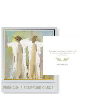 A pack of Friendship Scripture Cards featuring an artistic representation of two angels on the front, with the text 'FRIENDSHIP SCRIPTURE CARDS' at the bottom. anne neilson