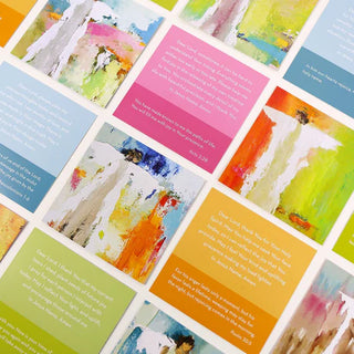A pack of Joy Prayer Cards featuring a colorful abstract painting on the cover, anne neilson