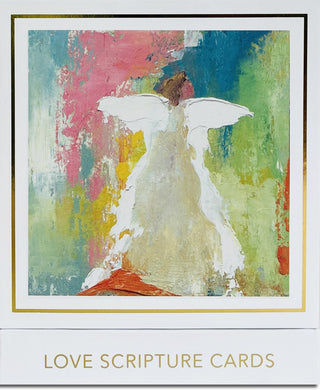 A pack of scripture cards with an abstract painting of an angel on the front, titled 'Love Scripture Cards', anne neilson