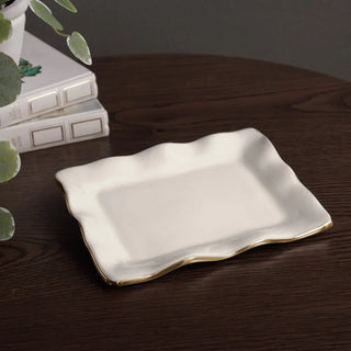 Beatriz Ball Encanto Vento Small Rectangular Tray, Cream aluminum alloy handmade eco-friendly sustainable gold rim