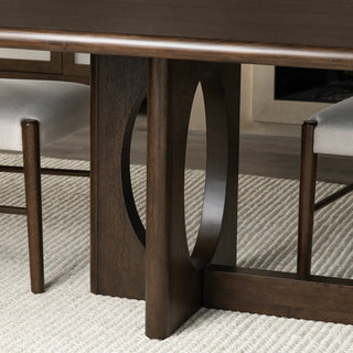 Bentley Rectangle Dining Table rich brown stain modern base with circle cutouts