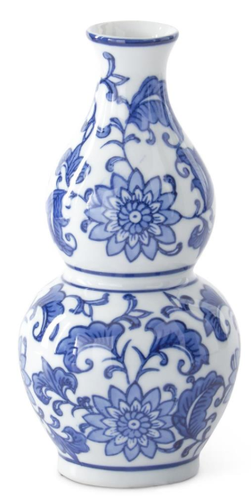 Blue and white floral ceramic vase on a white background. Blue & White Ceramic Chinoiserie Bud Vase Assorted
