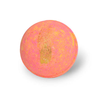 Queen of Bourbon Paradis Ppink and gold bath bomb on a white background