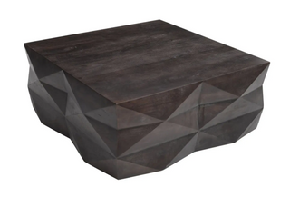A dark brown, prism-like designed cocktail table.