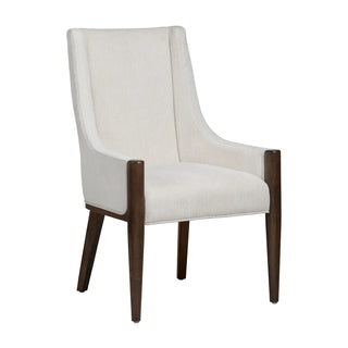 White upholstered chair with dark wood legs on a white background Brunswick Dining Chair