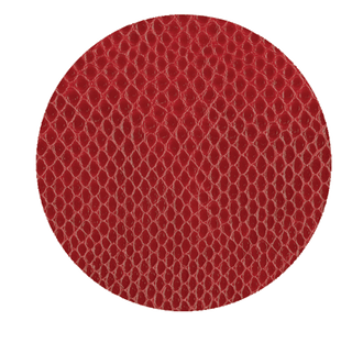 A round, red felt-backed coaster with an embossed snakeskin texture.