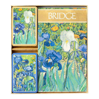 Playing card set with Van Gogh 'Irises' design in a decorative box. Caspari Van Gogh Irises Large Type Bridge Gift Set