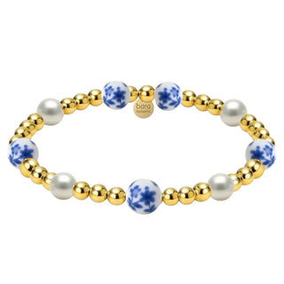 Bara Boheme Cherry Blossom 14k Gold Filled Beaded Bracelet with Blue Porcelain