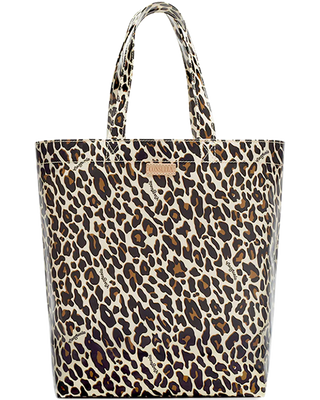 Consuela leopard print tote with open top and straps