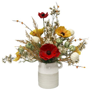 Crock Pitcher with Yellow Poppies Arrangement