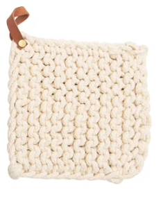 Cotton Crocheted Pot Holder with Leather Loop Assorted
