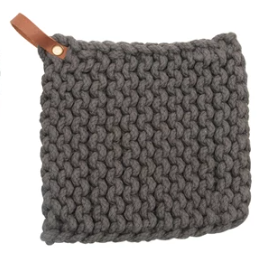 Cotton Crocheted Pot Holder with Leather Loop Assorted