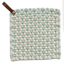 Cotton Crocheted Pot Holder with Leather Loops, 4 Styles