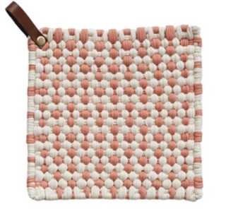Cotton Crocheted Pot Holder with Leather Loops, 4 Styles