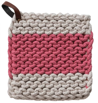 Cotton Crocheted Pot Holder with Leather Loops, 4 Styles