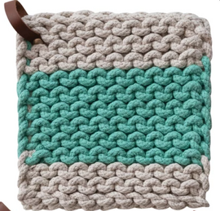 Cotton Crocheted Pot Holder with Leather Loops, 4 Styles
