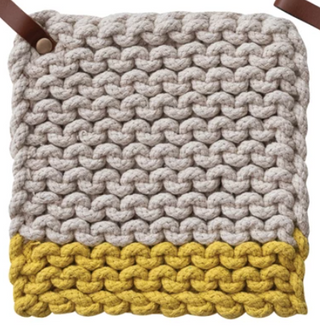 Cotton Crocheted Pot Holder with Leather Loops, 4 Styles
