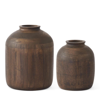 Two brown ceramic vases on a white background. Dark Mango Wood Vases Assorted