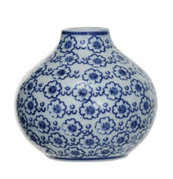 Hand-Stamped Blue & White Stoneware Vases, 3 Styles