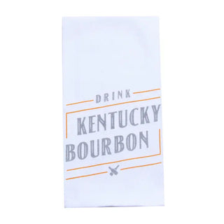 Tea towel with 'Drink Kentucky Bourbon' text on a white background. Drink Kentucky Bourbon Tea Towel