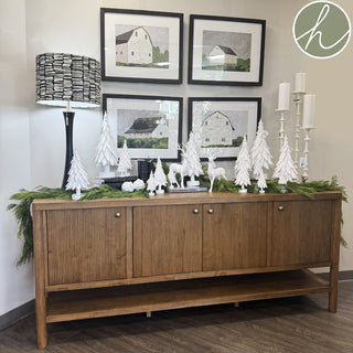 Estrada Sideboard from Dovetail Furniture has four doors for storage and a shelf on bottom.