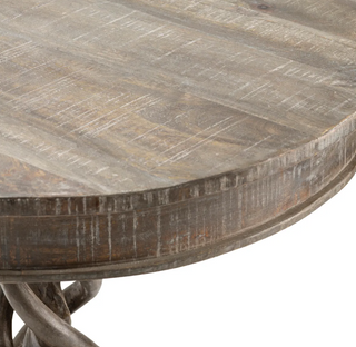 A traditional, round Freeman Accent Table with a twisted trestle base and a dark-brown finish.