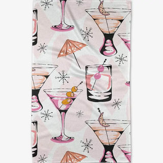 Geometry Cocktail Hour Tea Towel absorbent recycled materials martini glass olive shot glass